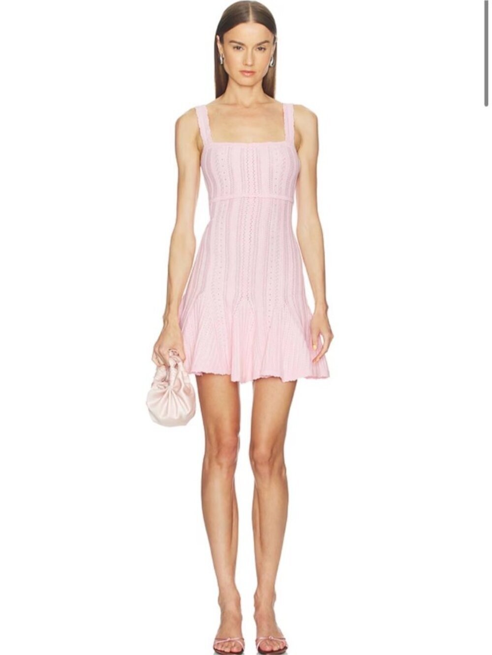 NWT Loveshackfancy Tabatha Stretch Pointelle Mini Dress Peach Sorbet Pink | XS - Picture 2 of 16